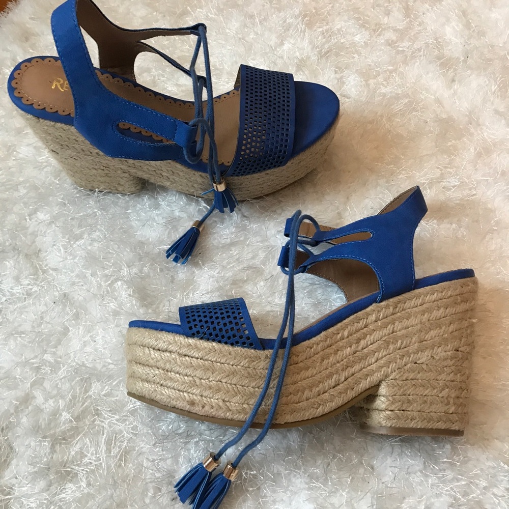 Restricted Blue Lace Up Platform Wedges